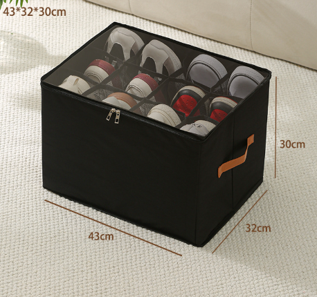 NNEDSZ Black Multi-Compartment Shoe Organizer Storage Box - Space-Saving and Convenient for Closet Organization
