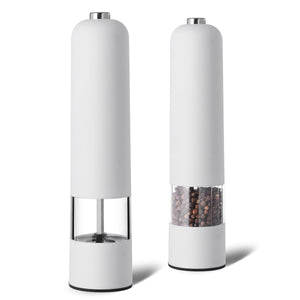 NNEDSZ White Elegant Red Electric Salt and Pepper Grinder - Modern and Compact for Effortless Seasoning