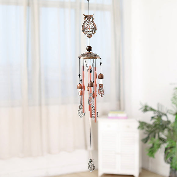NNEDSZ Vintage Owls Wind Chime - 95cm Length, Antique Bronze Finish, Charming Outdoor Decor