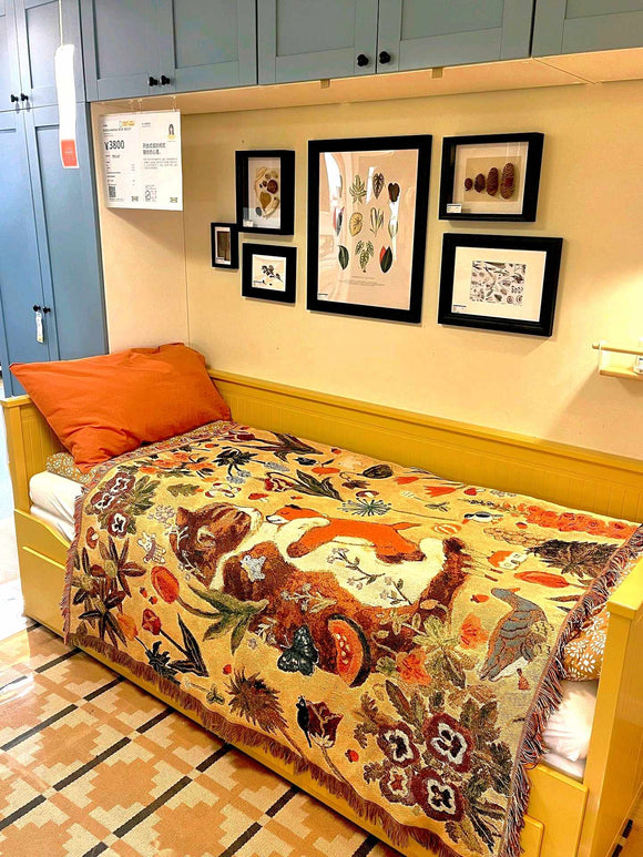 NNEDSZ Yellow Floral Cat Patterned Throw Blanket - Soft and Cozy, 130x160cm with Tassels