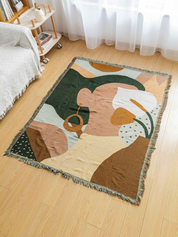 NNEDSZ Boho Abstract Woven Blanket – 180x130cm Decorative Throw with Tassel Edges