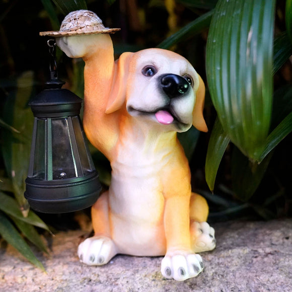 NNEDSZ Solar-Powered Labrador Portable Light Statue with LED Lantern - Waterproof Outdoor Garden Light