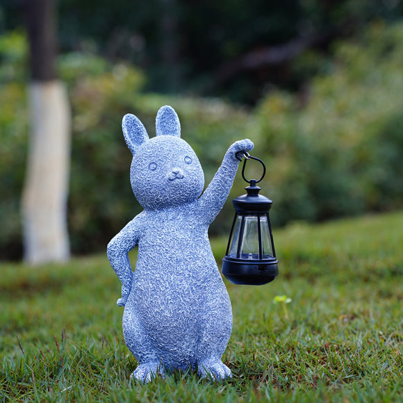 NNEDSZ Solar-Powered Rabbit Statue with LED Lantern - Cute Garden & Lawn Decoration