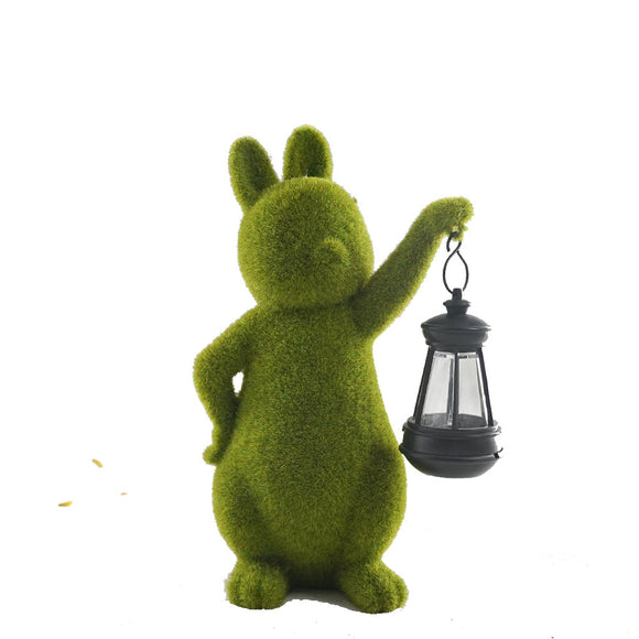 NNEDSZ Green Solar-Powered Rabbit Statue with LED Lantern - Cute Garden & Lawn Decoration