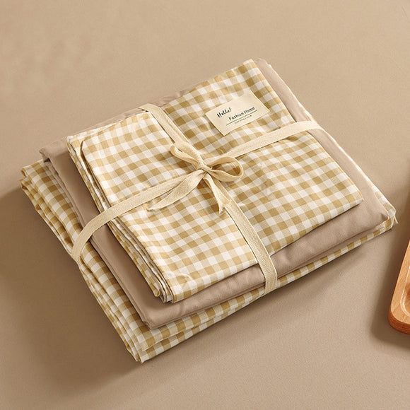 NNEDSZ Beige 4-Piece Cotton Bedding Set - Fits 1.5m/1.8m Beds (Duvet Cover 200x230cm, Bed Sheet 230x250cm)