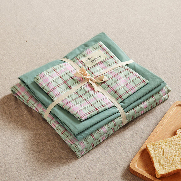 NNEDSZ Green 4-Piece Cotton Bedding Set - Fits 1.5m/1.8m Beds (Duvet Cover 200x230cm, Bed Sheet 230x250cm)