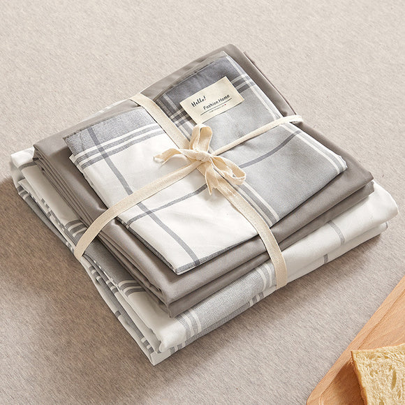 NNEDSZ Grey 4-Piece Cotton Bedding Set - Fits 1.5m/1.8m Beds (Duvet Cover 200x230cm, Bed Sheet 230x250cm)