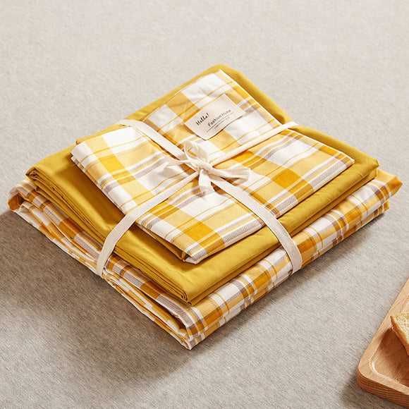 NNEDSZ Yellow 4-Piece Cotton Bedding Set - Fits 1.5m/1.8m Beds (Duvet Cover 200x230cm, Bed Sheet 230x250cm)