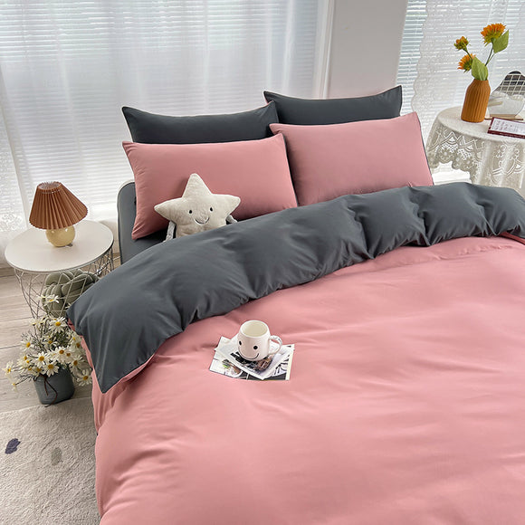 NNEDSZ Pink and Grey 4-Piece Cotton Bedding Set - Fits 1.5m/1.8m Beds (Duvet Cover 200x230cm, Bed Sheet 230x250cm)