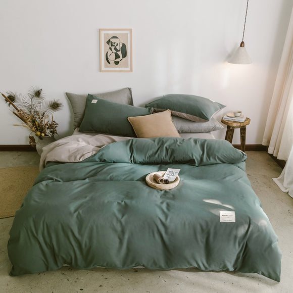 NNEDSZ Dark Grey 4-Piece Cotton Bedding Set - Fits 1.5m/1.8m Beds (Duvet Cover 200x230cm, Bed Sheet 230x250cm)
