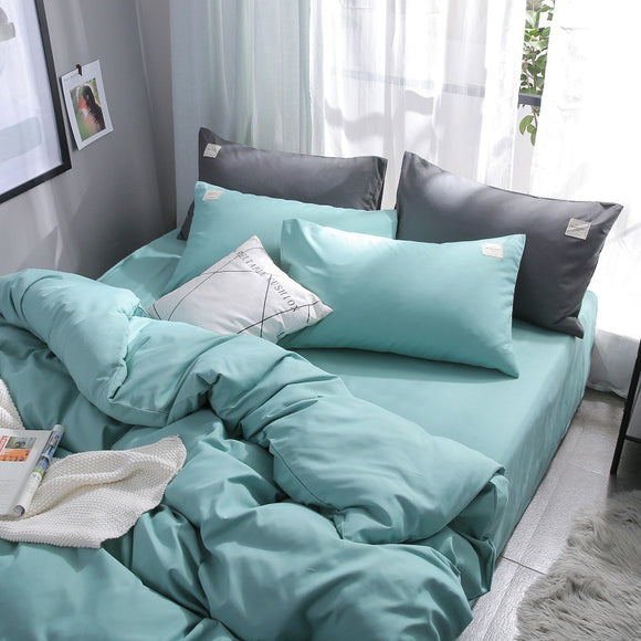 NNEDSZ Mint Blue 4-Piece Cotton Bedding Set - Fits 1.5m/1.8m Beds (Duvet Cover 200x230cm, Bed Sheet 230x250cm)