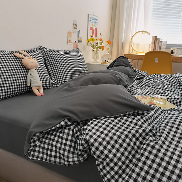 NNEDSZ Black-white 4-Piece Cotton Bedding Set - Fits 1.5m/1.8m Beds (Duvet Cover 200x230cm, Bed Sheet 230x250cm)