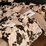 NNEDSZ Khaki Luxury Winter Faux Rabbit Fur Bedding Set - 4-Piece Melange Style Plush Set for 1.8m Beds (200x230cm Duvet Cover)