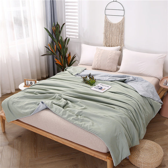 NNEDSZ Green Breathable Cotton Summer Quilt - Lightweight Cooling Blanket for Air-Conditioned Rooms
