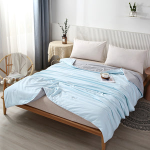 NNEDSZ Blue Breathable Cotton Summer Quilt - Lightweight Cooling Blanket for Air-Conditioned Rooms