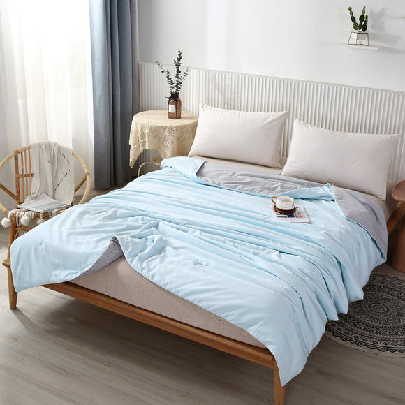 NNEDSZ Blue Breathable Cotton Summer Quilt - Lightweight Cooling Blanket for Air-Conditioned Rooms