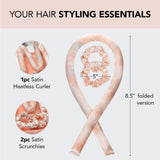 NNEDSZ 2 Pcs Light Orange Satin Heatless Hair Curling Rod Set for Sleep-In Styling | No Heat Damage | Tie-Dye Design