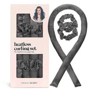 NNEDSZ 2 Pcs Black Satin Heatless Hair Curling Rod Set for Sleep-In Styling | No Heat Damage | Tie-Dye Design