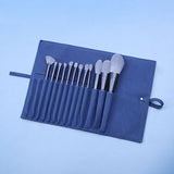 NNEDSZ Gray 12-Piece Professional Makeup Brush Set with Cosmetic Bag - Premium Synthetic Fiber, Wooden Handle, Aluminum Tube