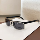 NNEDSZ Grey Lenses With Black Edges Trendy Curved Sunglasses - Cat Eye Design UV Protection Stylish Glare-Blocking Shades