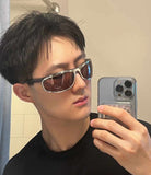 NNEDSZ Grey Lenses With Black Edges Trendy Curved Sunglasses - Cat Eye Design UV Protection Stylish Glare-Blocking Shades