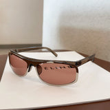 NNEDSZ Pink Lenses With Brown Edges Trendy Curved Sunglasses - Cat Eye Design UV Protection Stylish Glare-Blocking Shades
