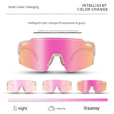 NNEDSZ Pink Gradient Lens Lightweight UV400 Photochromic Cycling Glasses, Anti-Wind Protective Sunglasses for Outdoor Sports