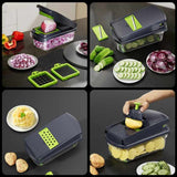 NNEDSZ Black and white 14-Piece Multifunctional Vegetable Chopper and Slicer Set - Kitchen Cutting and Grating Tool