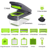 NNEDSZ Green and Grey 14-Piece Multifunctional Vegetable Chopper and Slicer Set - Kitchen Cutting and Grating Tool