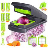 NNEDSZ Green and Grey 14-Piece Multifunctional Vegetable Chopper and Slicer Set - Kitchen Cutting and Grating Tool
