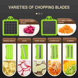 NNEDSZ Green and White 14-Piece Multifunctional Vegetable Chopper and Slicer Set - Kitchen Cutting and Grating Tool