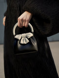 NNEDSZ Black and white Elegant Women's Two-Tone Bowknot Bucket Handbag - Stylish and Lightweight
