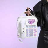 NNEDSZ White Sweet Girl Creative Crossbody Bag with Telephone Design, PU Material, Lightweight and Unique