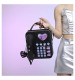 NNEDSZ Black Sweet Girl Creative Crossbody Bag with Telephone Design, PU Material, Lightweight and Unique