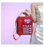 NNEDSZ Red Sweet Girl Creative Crossbody Bag with Telephone Design, PU Material, Lightweight and Unique