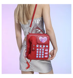 NNEDSZ Red Sweet Girl Creative Crossbody Bag with Telephone Design, PU Material, Lightweight and Unique