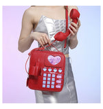 NNEDSZ Red Sweet Girl Creative Crossbody Bag with Telephone Design, PU Material, Lightweight and Unique
