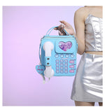 NNEDSZ Blue Sweet Girl Creative Crossbody Bag with Telephone Design, PU Material, Lightweight and Unique