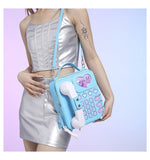 NNEDSZ Blue Sweet Girl Creative Crossbody Bag with Telephone Design, PU Material, Lightweight and Unique