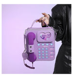 NNEDSZ Purple Sweet Girl Creative Crossbody Bag with Telephone Design, PU Material, Lightweight and Unique