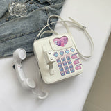 NNEDSZ Purple Sweet Girl Creative Crossbody Bag with Telephone Design, PU Material, Lightweight and Unique