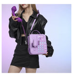 NNEDSZ Purple Sweet Girl Creative Crossbody Bag with Telephone Design, PU Material, Lightweight and Unique
