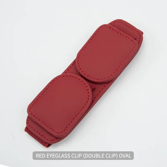 NNEDSZ 2 Pcs Red Magnetic Leather Car Sunglasses Clip - Dual-Use Multifunctional Card Holder, Premium Cowhide