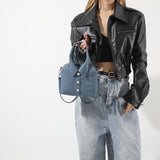NNEDSZ Denim Blue Trendy Shirt-Inspired PU Shoulder Bag | Stylish Handbag with Unique Design