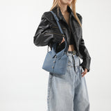 NNEDSZ Denim Blue Trendy Shirt-Inspired PU Shoulder Bag | Stylish Handbag with Unique Design