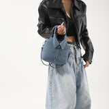 NNEDSZ Denim Blue Trendy Shirt-Inspired PU Shoulder Bag | Stylish Handbag with Unique Design
