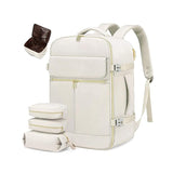 NNEDSZ Off White 40L Large Capacity Travel Business Backpack with Expandable Compartments, Including 2 Toiletry Bags and Shoe Bag - Durable Oxford Fabric