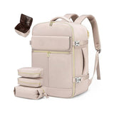 NNEDSZ Light Pink 40L Large Capacity Travel Business Backpack with Expandable Compartments, Including 2 Toiletry Bags and Shoe Bag - Durable Oxford Fabric