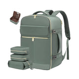 NNEDSZ Bean Green 40L Large Capacity Travel Business Backpack with Expandable Compartments, Including 2 Toiletry Bags and Shoe Bag - Durable Oxford Fabric