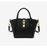 NNEDSZ Black Genuine Leather Women's Handbag - Stylish Bucket Bag with Top Handle and Crossbody Strap